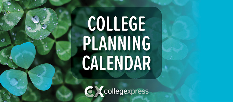 College Planning Calendar logo over Three-leaf clovers with raindrops on them